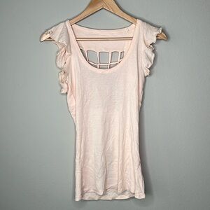 Chaser Baby Rib Flounce Sleeve Knot Back Top in Sweetie Size Medium NWT!